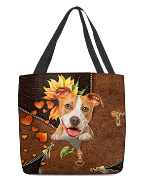 Pitbull-Sunflower&zipper Cloth Tote Bag