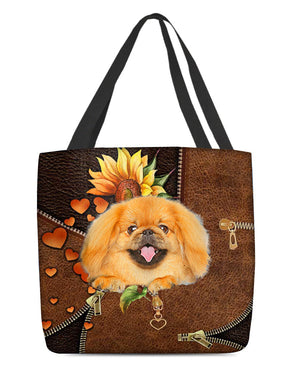 Pekingese1-Sunflower&zipper Cloth Tote Bag