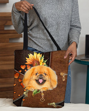 Pekingese1-Sunflower&zipper Cloth Tote Bag