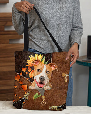 Pitbull-Sunflower&zipper Cloth Tote Bag