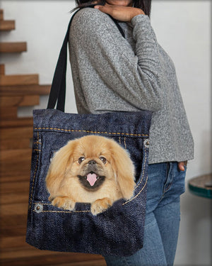 Pekingese1-Dark Denim-Cloth Tote Bag