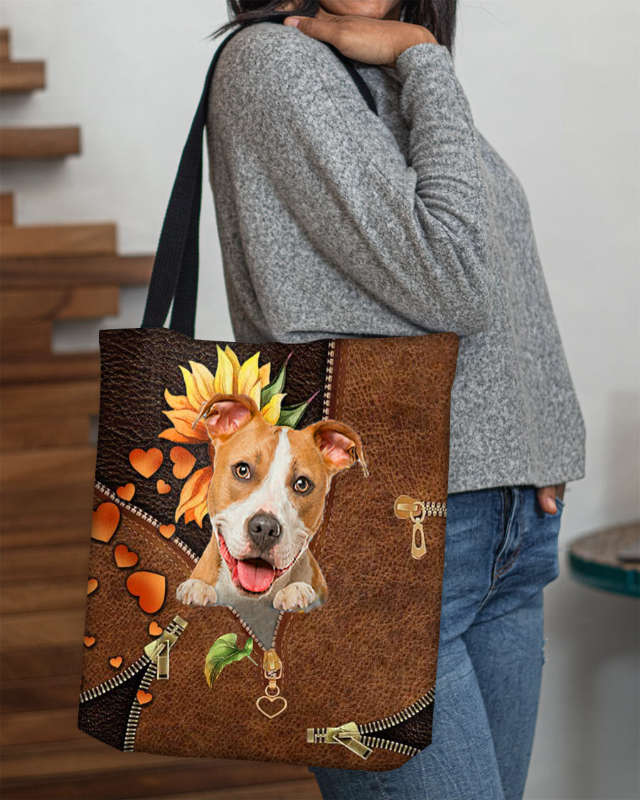 Pitbull-Sunflower&zipper Cloth Tote Bag