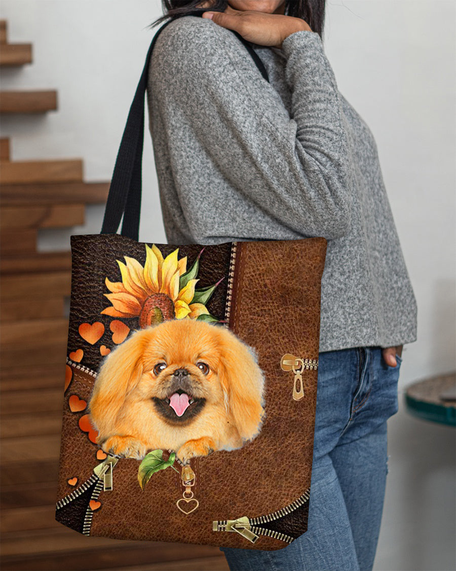 Pekingese1-Sunflower&zipper Cloth Tote Bag