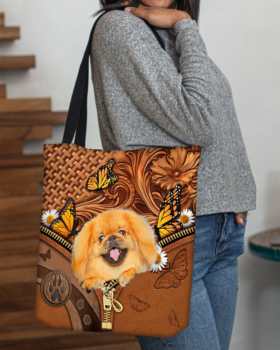 Pekingese1 Butterfly Daisy Cloth Tote Bag