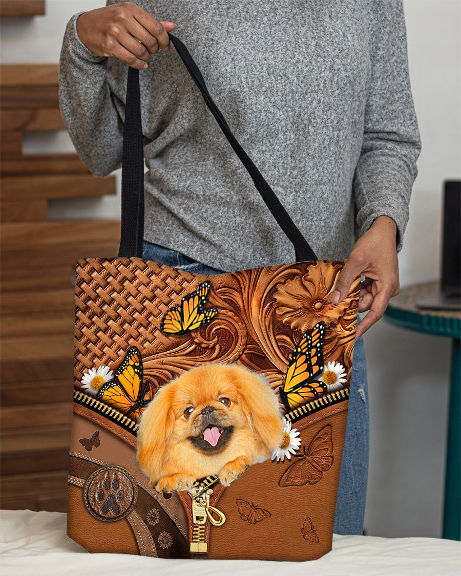Pekingese1 Butterfly Daisy Cloth Tote Bag