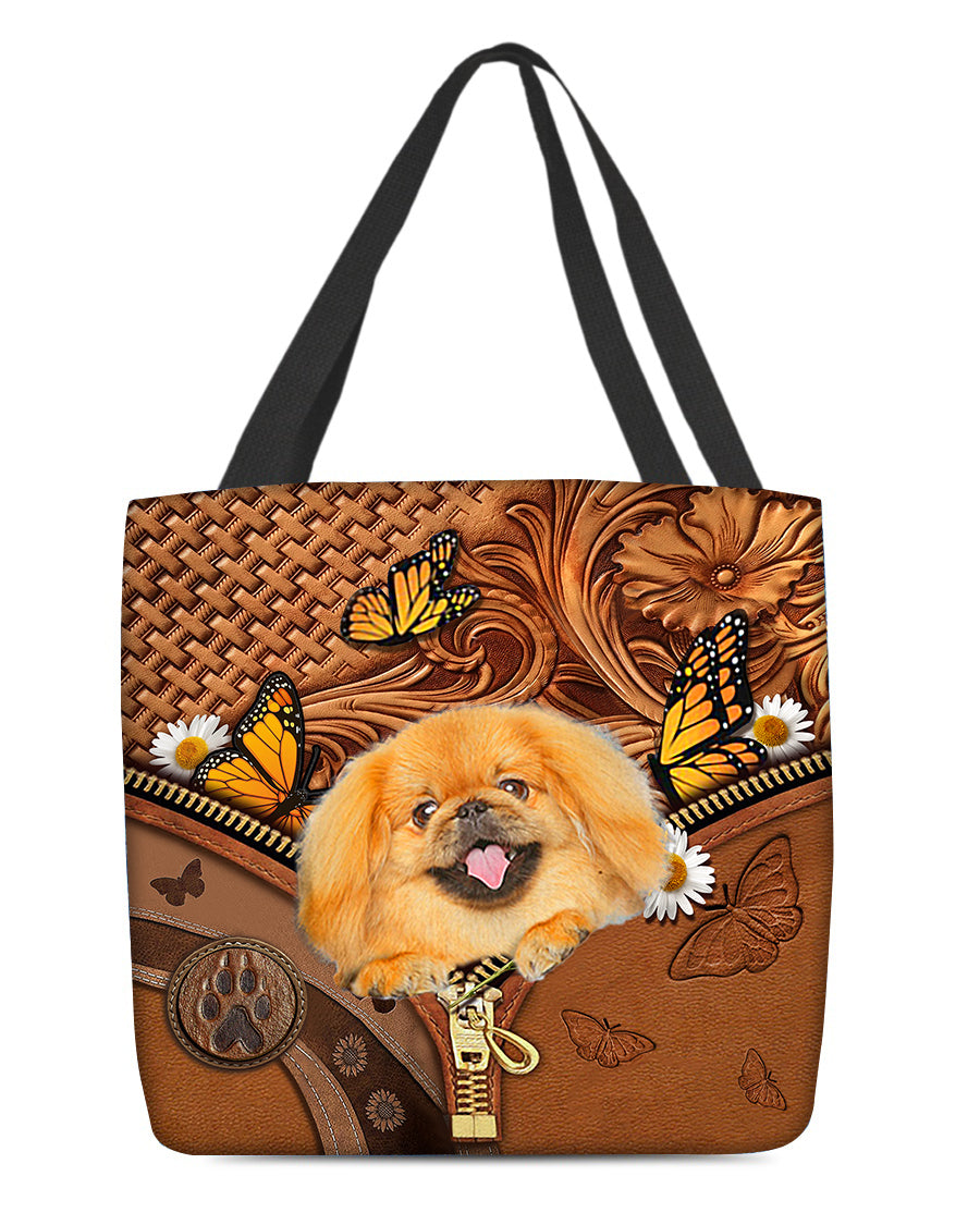Pekingese1 Butterfly Daisy Cloth Tote Bag