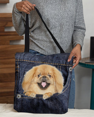 Pekingese1-Dark Denim-Cloth Tote Bag