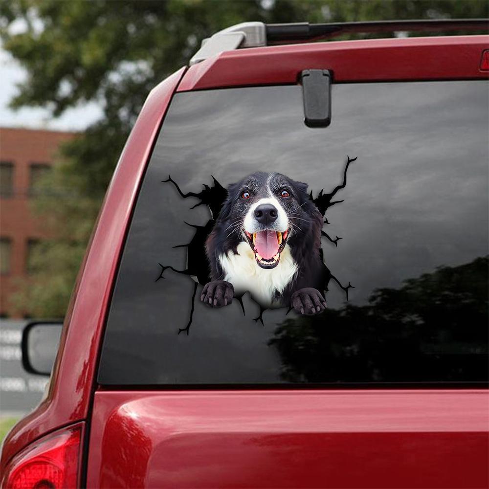 Border Collie Crack Car Sticker, Toilet Sticker, Fridge Sticker 36