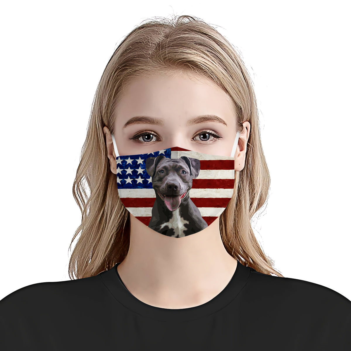 Pitbull With American Flag EZ01 1604 Face Mask
