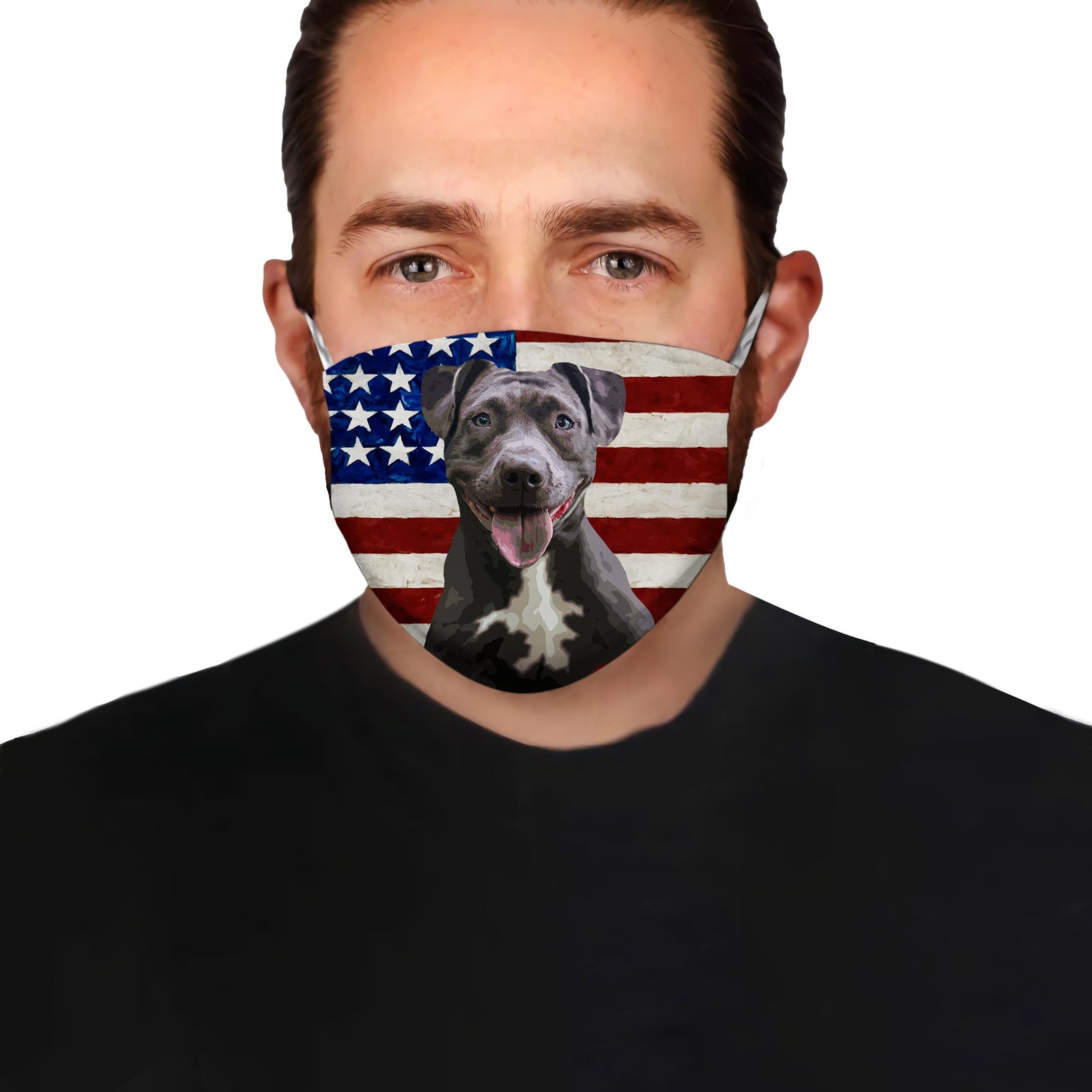 Pitbull With American Flag EZ01 1604 Face Mask