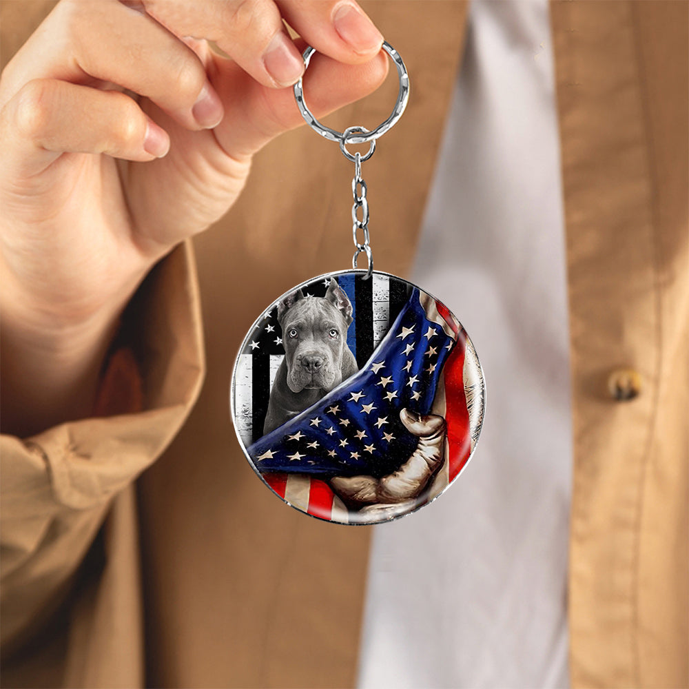 pitbull-Inside American Flag Independence Day Round Resin Epoxy Metal Keychain