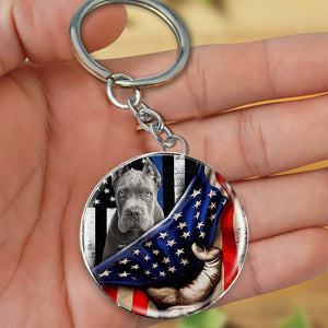 pitbull-Inside American Flag Independence Day Round Resin Epoxy Metal Keychain