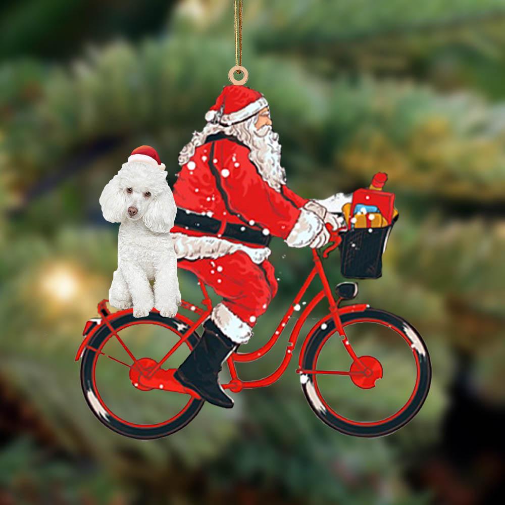 Santa Claus riding a bike with poodle (1)-Two Sided Ornament