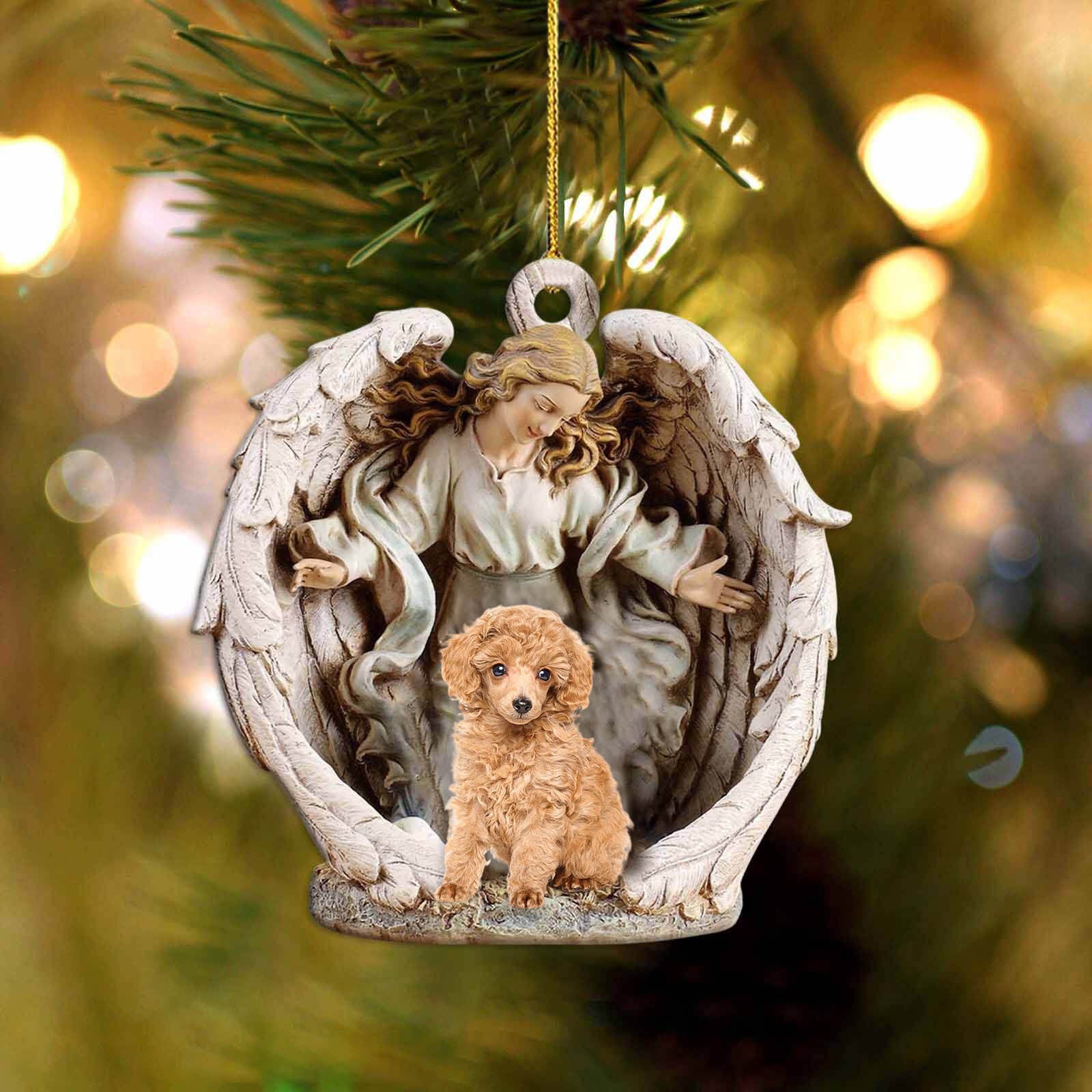 poodle (2)-Angel Hug Winter Love Two Sided Ornament