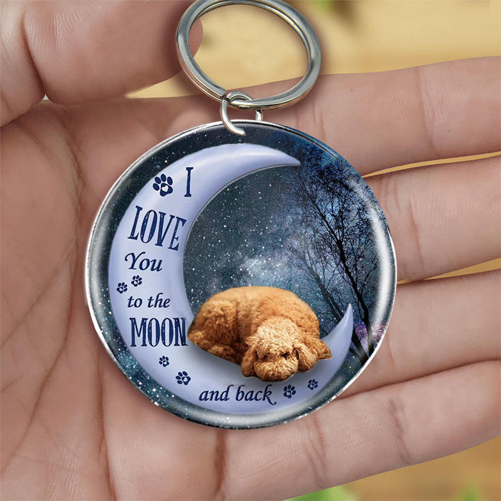 Poodle (2) Moon Back-Round Resin Epoxy Metal Keychain