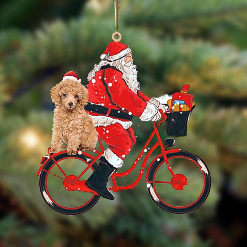 Santa Claus riding a bike with poodle (2)-Two Sided Ornament