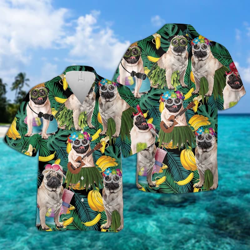 Pug Summer Leaves Hawaiian Shirt 2