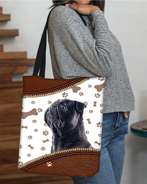 pug 2-Zipper Texture-Cloth Tote Bag