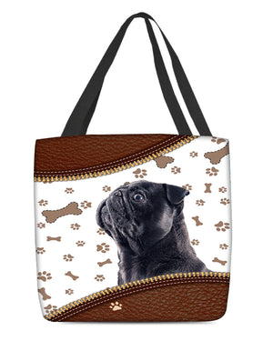 pug 2-Zipper Texture-Cloth Tote Bag