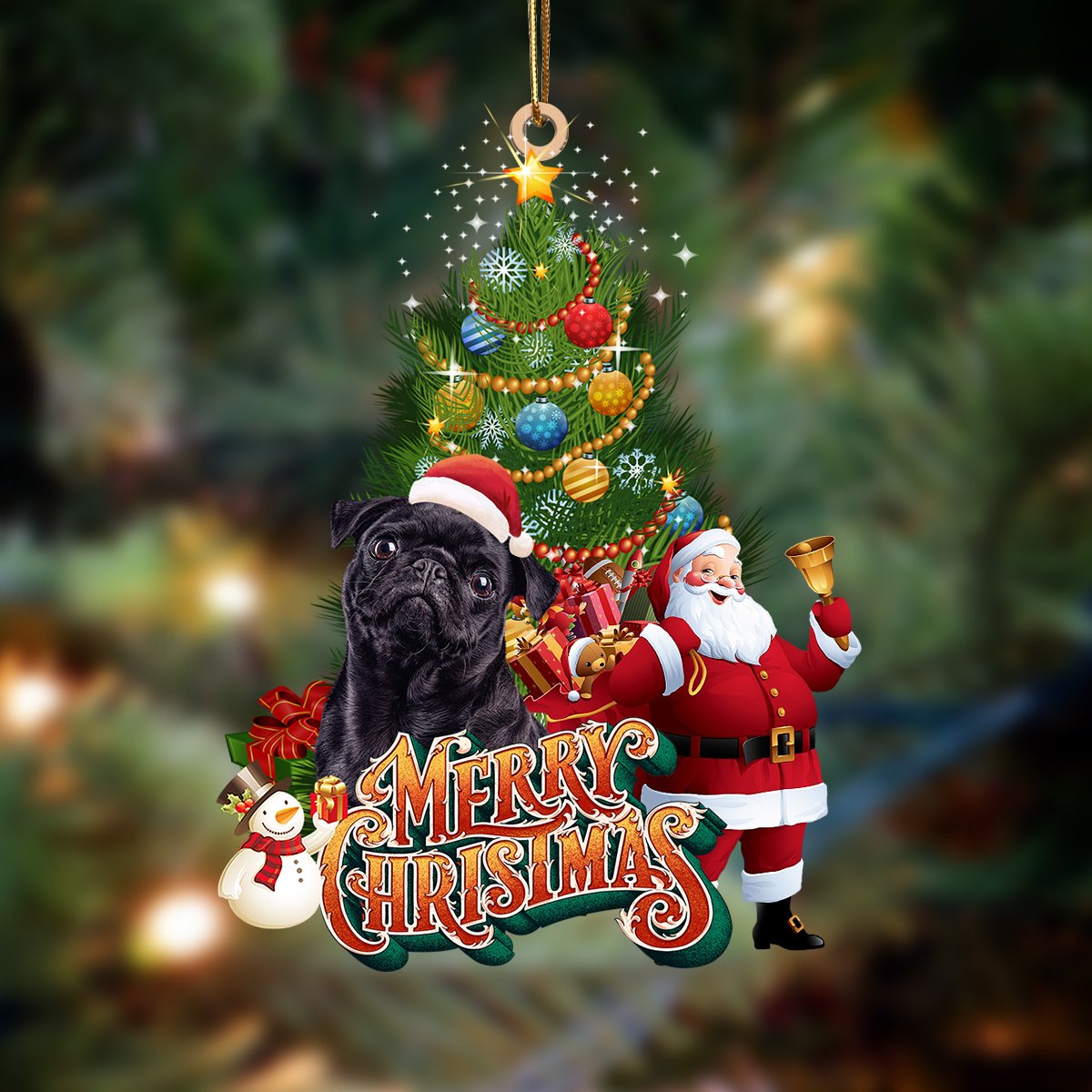 pug bla-Christmas Tree&Dog Hanging Ornament