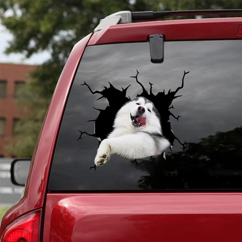 Alaskan Malamute Crack Car Sticker, Toilet Sticker, Fridge Sticker