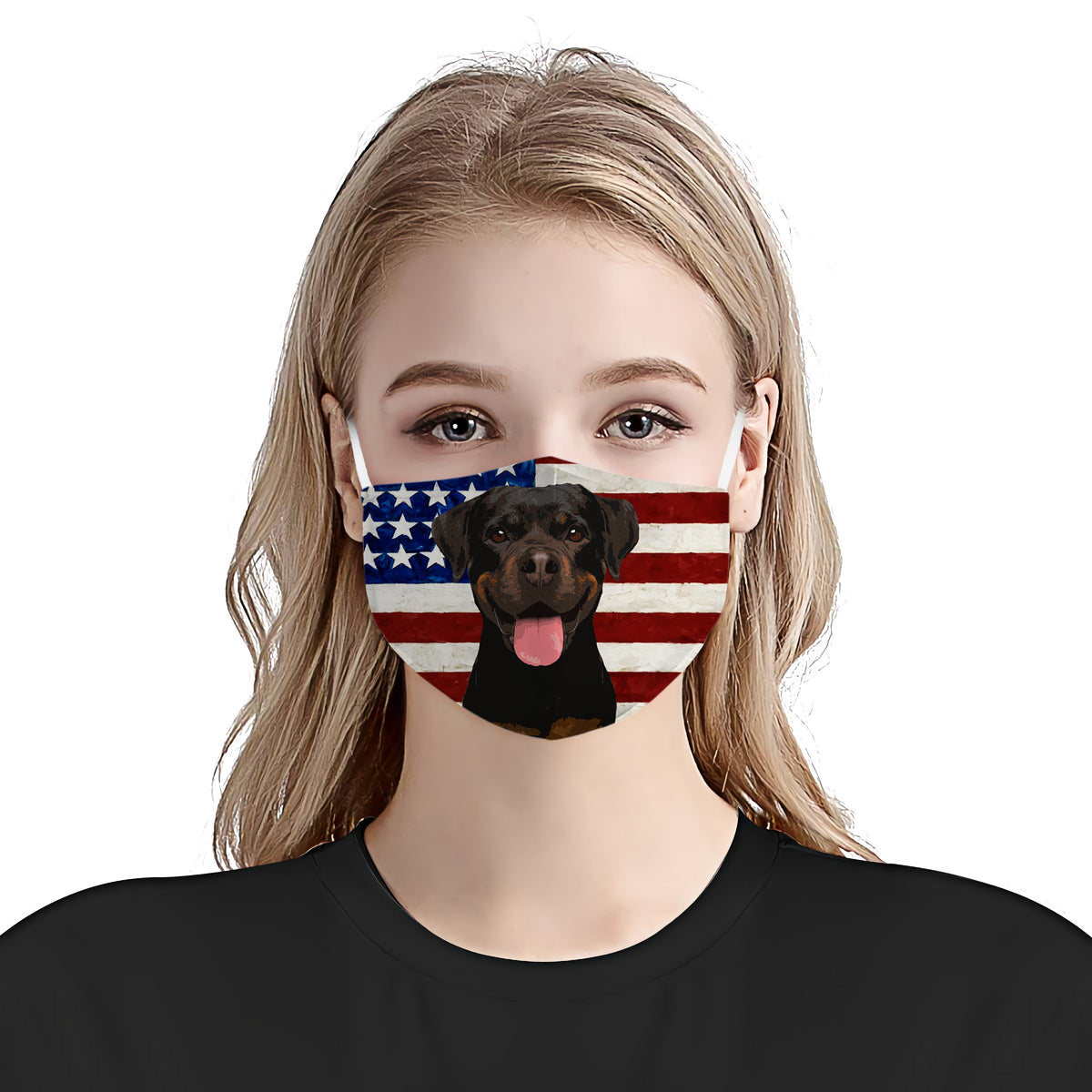 Rottweiler With American Flag EZ01 Face Mask