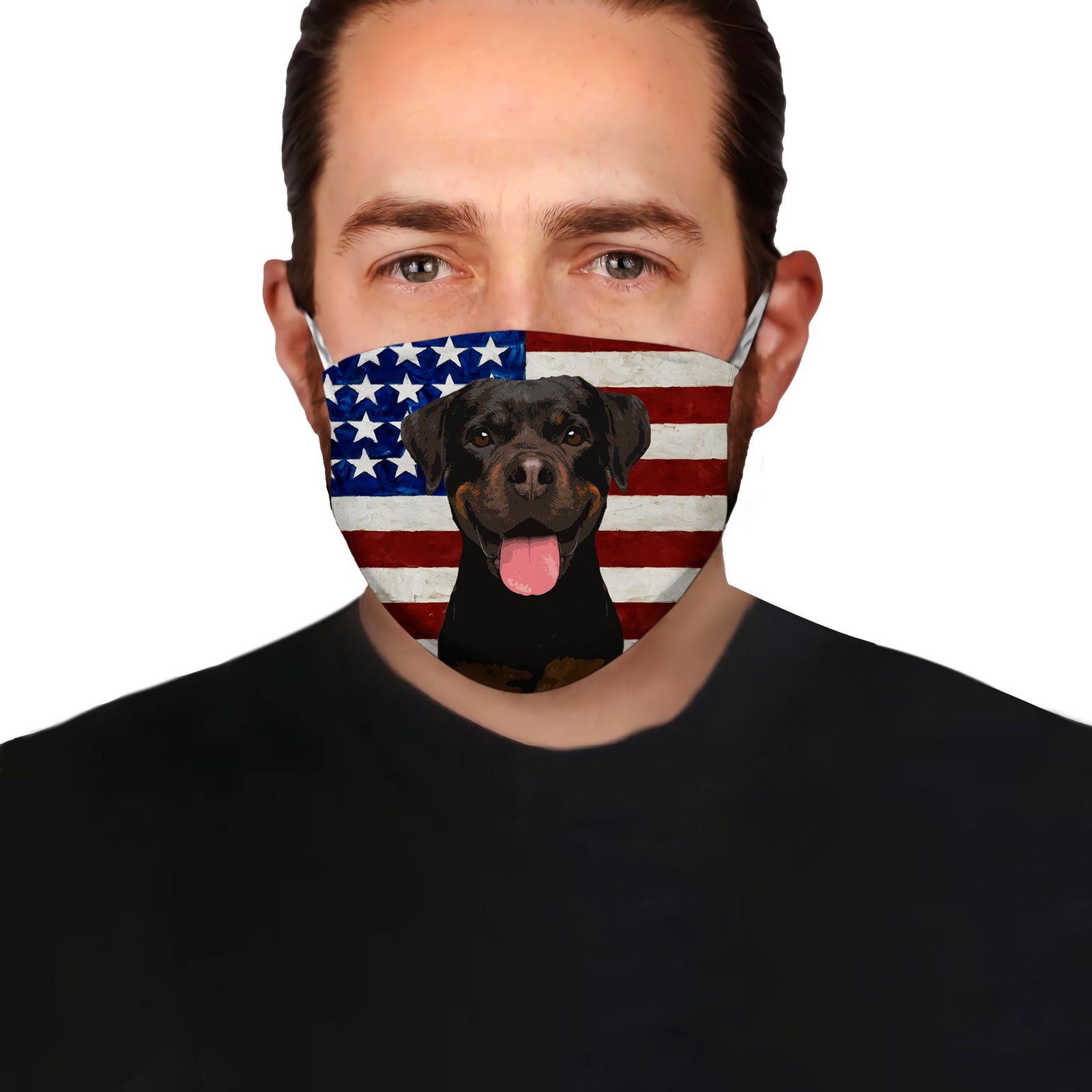 Rottweiler With American Flag EZ01 Face Mask