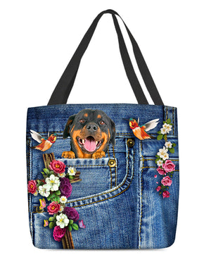 Rottweiler1-Cardinal & Cross Flower Cloth Tote Bag