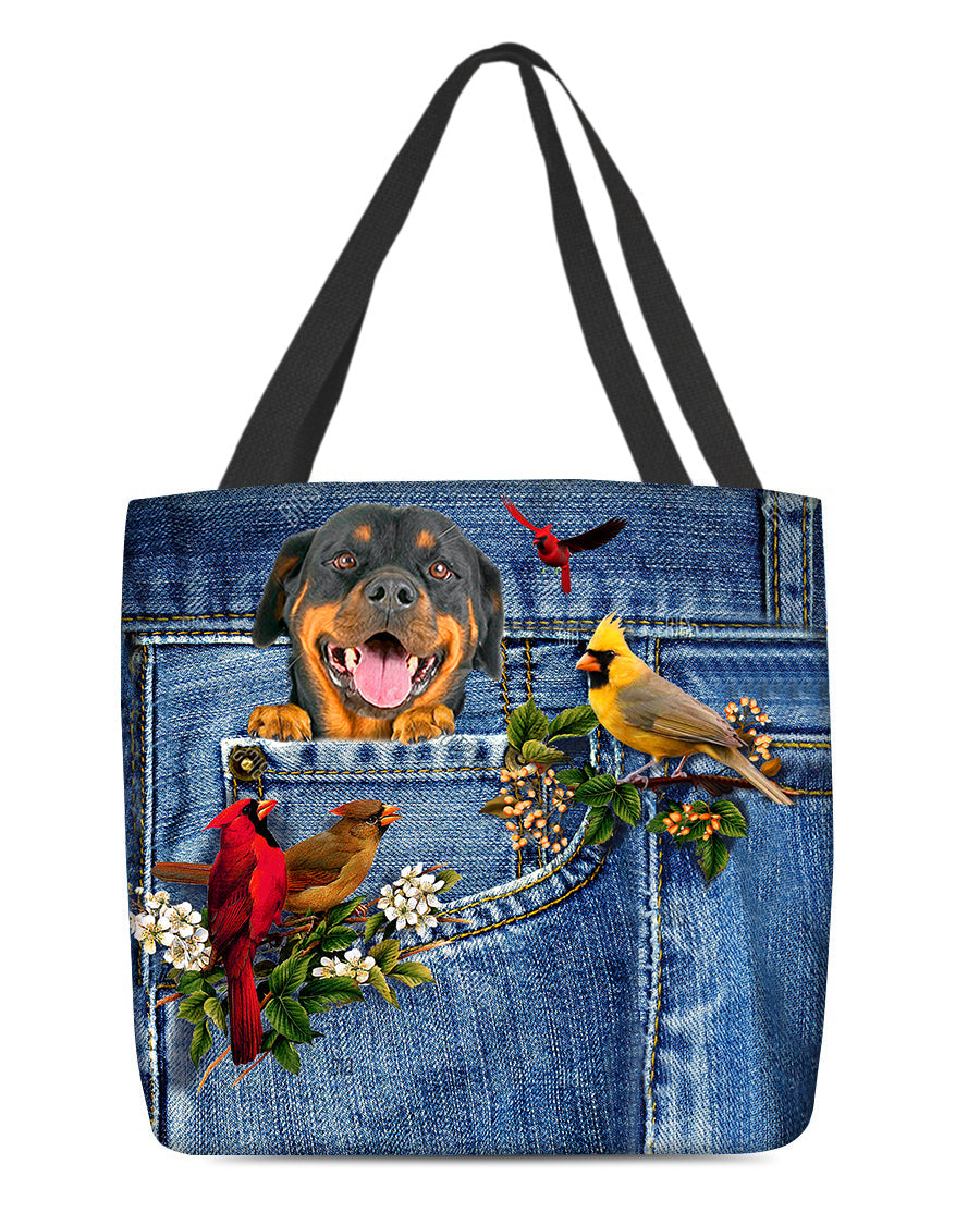 Rottweiler1-Cardinal & Dog Cloth Tote Bag