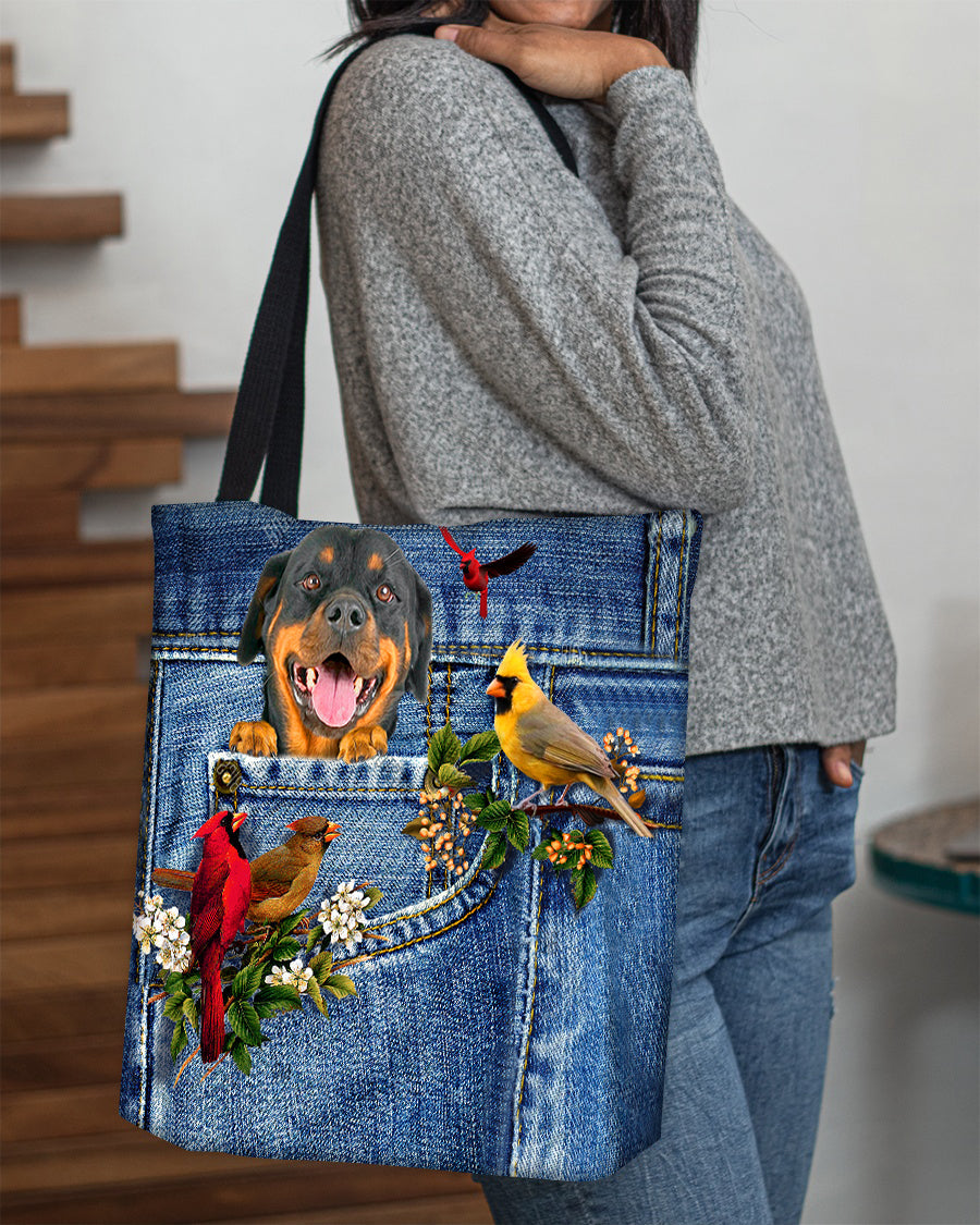 Rottweiler1-Cardinal & Dog Cloth Tote Bag