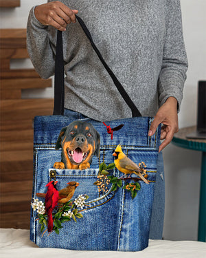 Rottweiler1-Cardinal & Dog Cloth Tote Bag