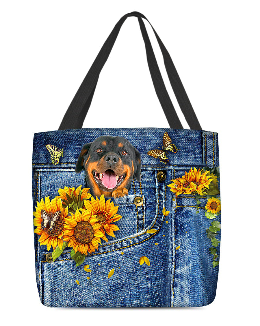 Rottweiler1-Sunflowers & Butterflies Cloth Tote Bag