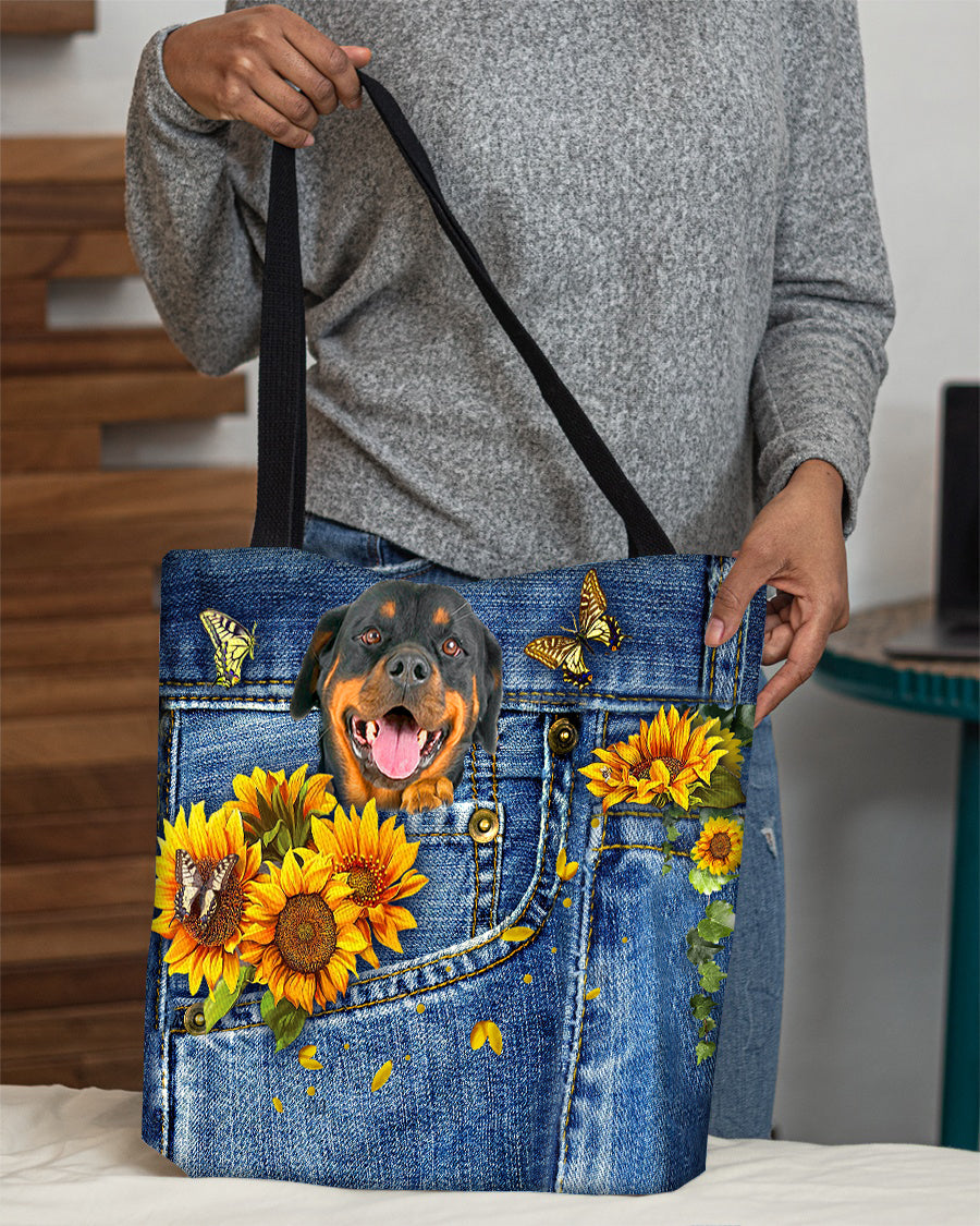 Rottweiler1-Sunflowers & Butterflies Cloth Tote Bag