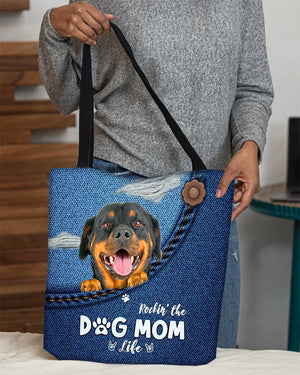 Rottweiler1-Dog Mom Life-Cloth Tote Bag