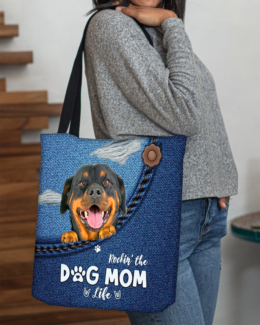 Rottweiler1-Dog Mom Life-Cloth Tote Bag