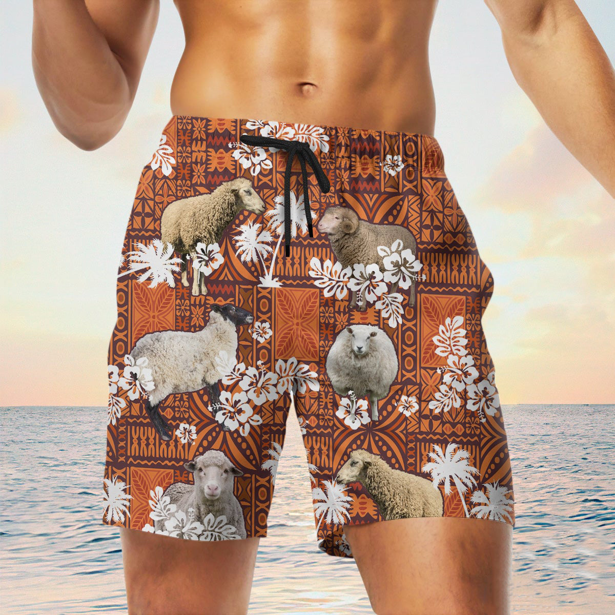 sheep In Red Tribal Shorts