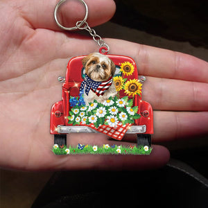 shih tzu-Red Truck Flat Acrylic Keychain