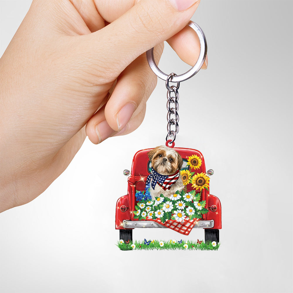 shih tzu-Red Truck Flat Acrylic Keychain