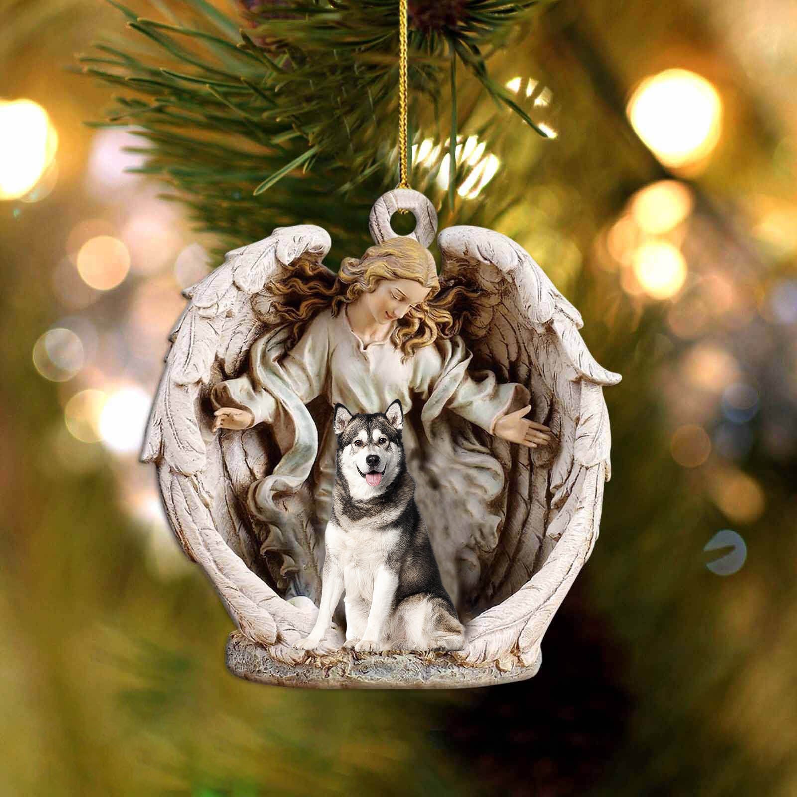 siberian husky-Angel Hug Winter Love Two Sided Ornament