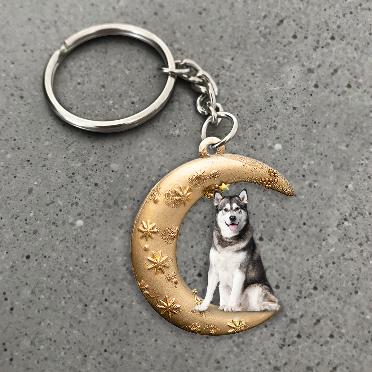 Siberian Husky 2-Dog & Moon Flat Acrylic Keychain