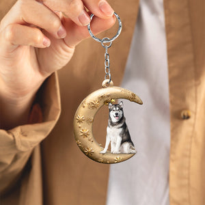 Siberian Husky 2-Dog & Moon Flat Acrylic Keychain