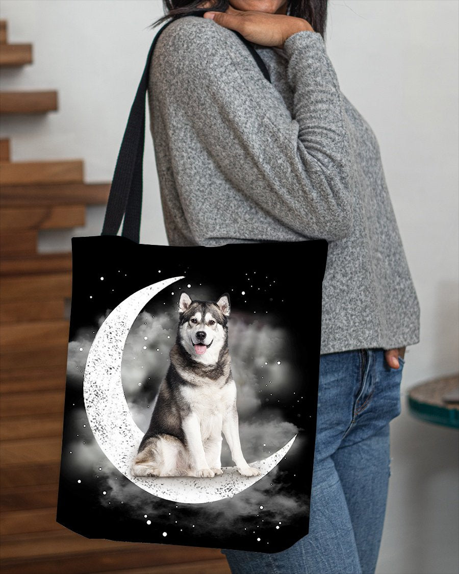 Siberian Husky Sit On The Moon With Starts-Cloth Tote Bag