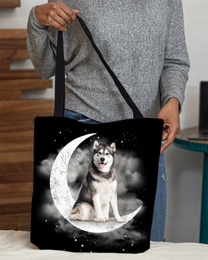 Siberian Husky Sit On The Moon With Starts-Cloth Tote Bag