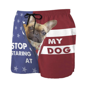 3D Stop staring at my dog French Bulldog Custom Beach Shorts Swim Trunks