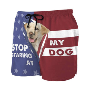 3D Stop staring at my dog Labrador Retriever Custom Beach Shorts Swim Trunks