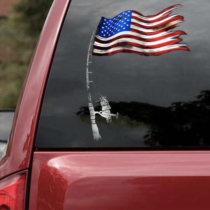 FISHING ROD USA CAR STICKER