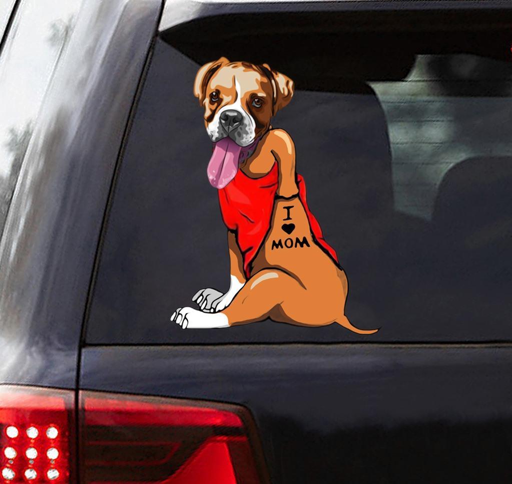 boxer love mom car sticker