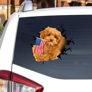 Toy poodle2 And American Flag Independent Day Car Sticker Decal