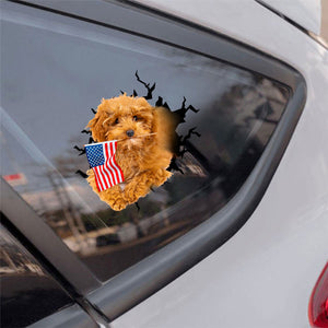 Toy poodle2 And American Flag Independent Day Car Sticker Decal