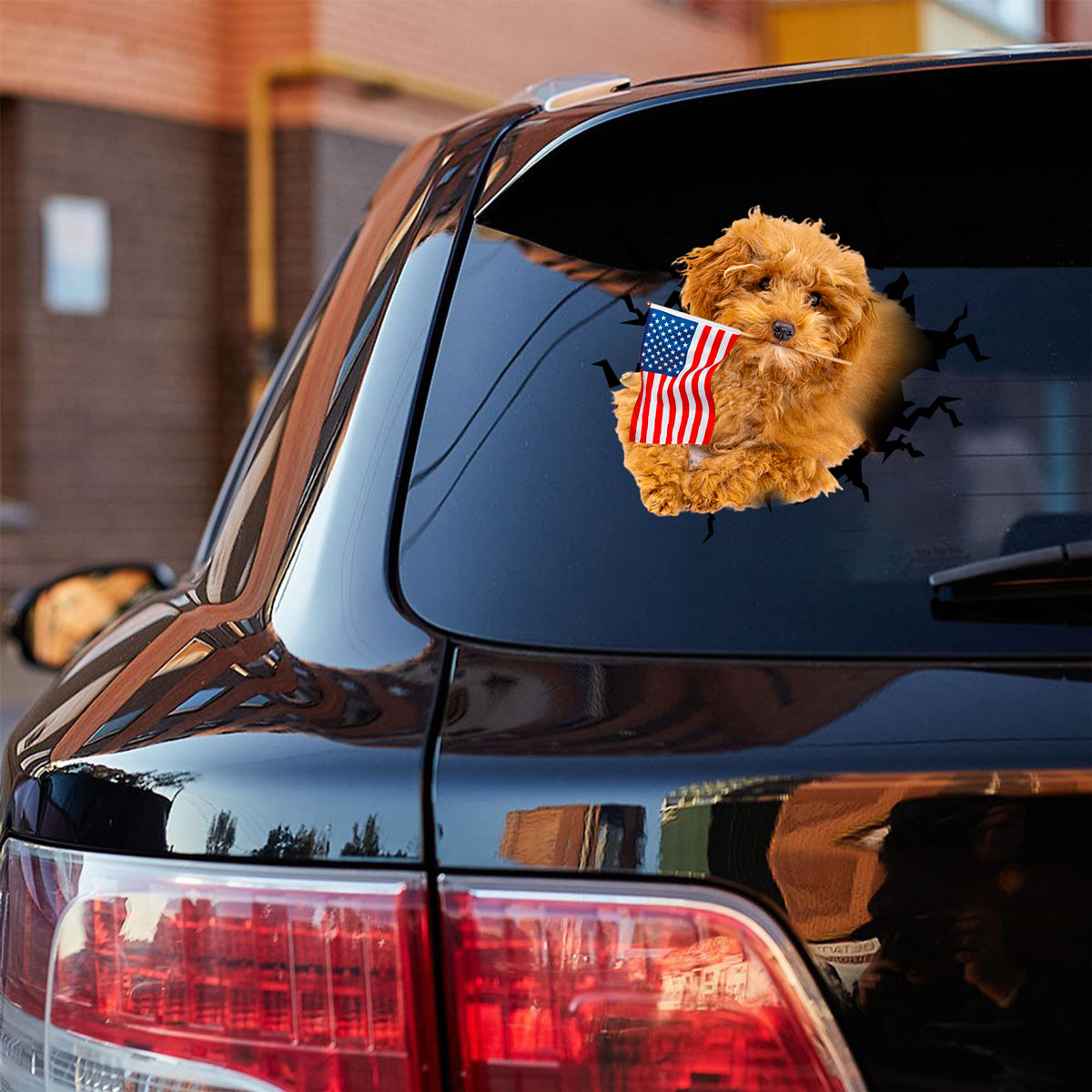 Toy poodle2 And American Flag Independent Day Car Sticker Decal